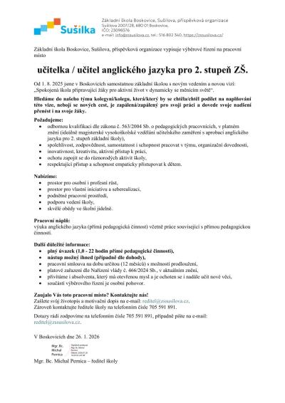 Hledáme učitele angličtiny